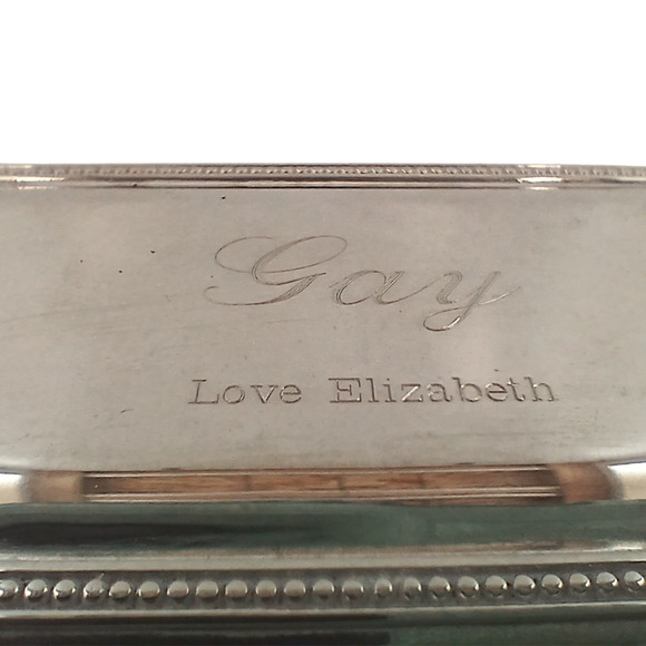 Vintage Silver-Plated Trinket Box Engraved “Gay ~ Love Elizabeth” ~ Beaded Edge - Picture 2 of 12